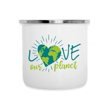 Liebe unseren Planeten, liebe unseren Planeten Erde! - Emaille-Tasse - Weiß - Vorne