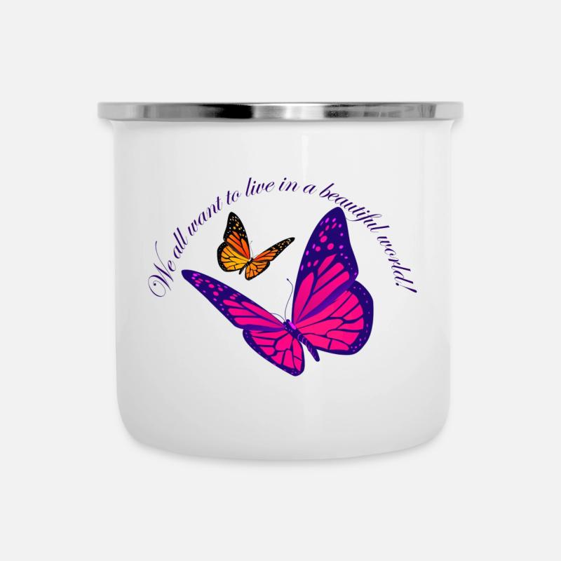 Neon Schmetterlingszauber - Emaille-Tasse - Weiß