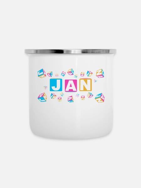 JAN colourful cubes - Emaille-Tasse - Weiß