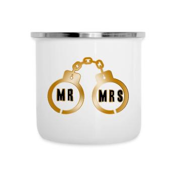 Emblème de menottes de couple doré - Tasse émaillée - blanc - Devant