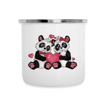Süßes Panda Paar mit Herz Valentinstag Geschenk - Emaille-Tasse - Weiß - Vorne