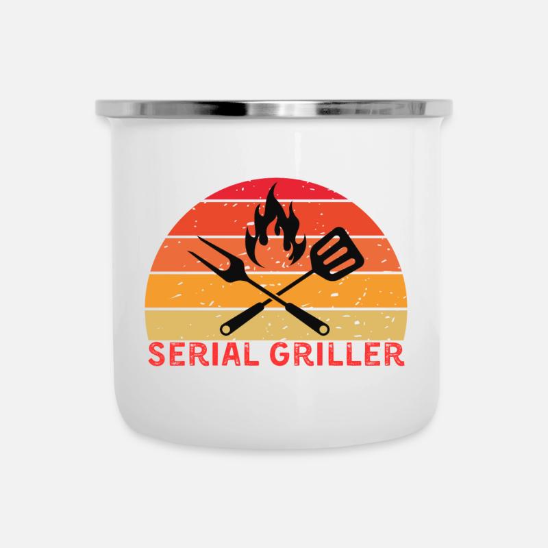 Serial Griller Retro BBQ Design - Tasse émaillée - blanc