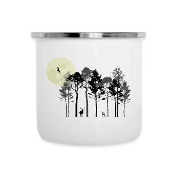 Mystische Nachtwald-Silhouette - Emaille-Tasse - Weiß - Vorne