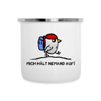 Vogel mit Rucksack - Backpacker Reisen Reise - Emaille-Tasse - Weiß - Vorne