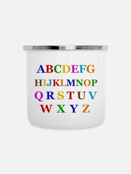 Alphabet-Design - Emaille-Tasse - Weiß