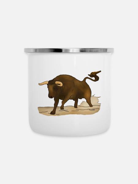 Stier, Bulle - Emaille-Tasse - Weiß