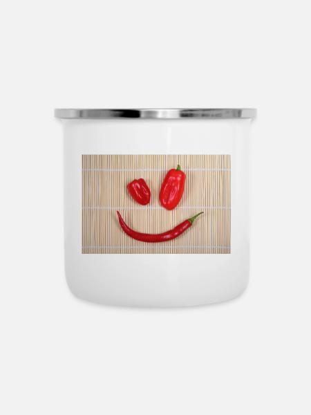 SPICY Smiley - Emaille-Tasse - Weiß