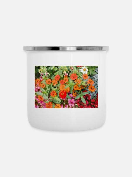Blühender Garten – Farbenfrohe Stimmung - Emaille-Tasse - Weiß