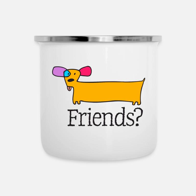 05 Hündchen Lange Farbe Freunde - Emaille-Tasse - Weiß