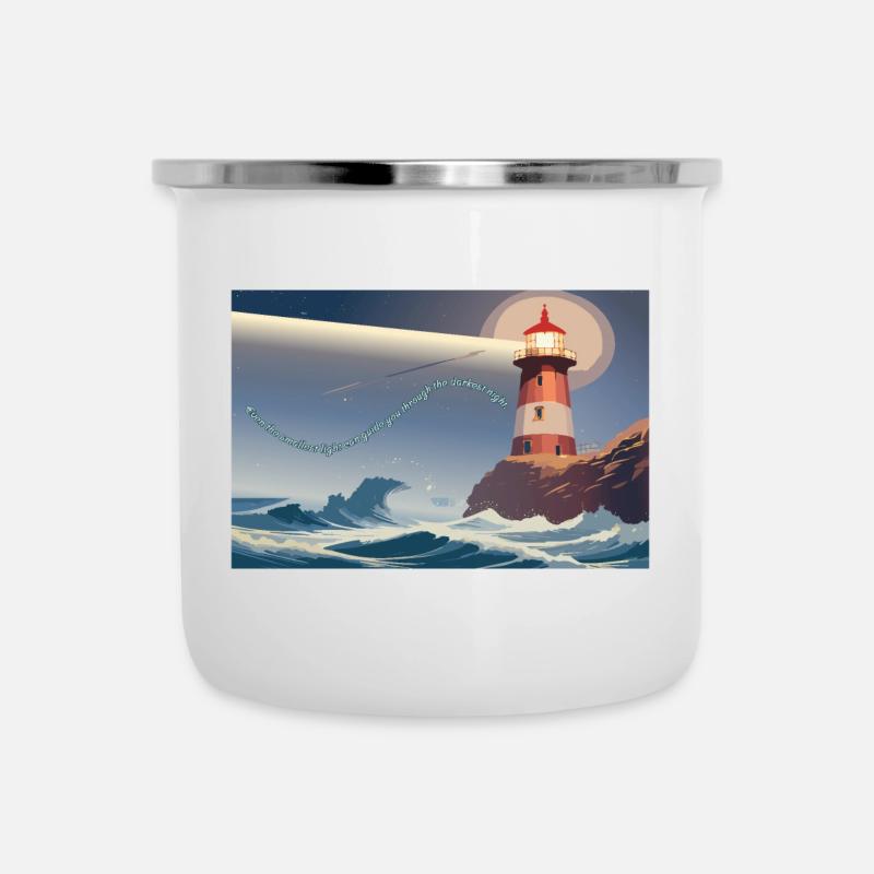 Lighthouse at night - Camper Mug - white
