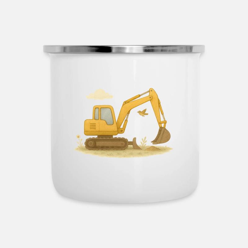 Excavatrice colorée dans un style aquarelle - Tasse émaillée - blanc