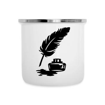 Tusche und Feder - Emaille-Tasse - Weiß - Vorne