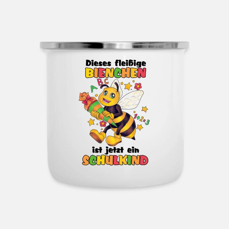 Biene fleißig Schule Zuckertüte Bienchen Kind - Emaille-Tasse - Weiß