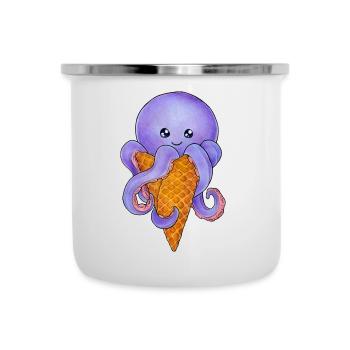 Summertime Sommer Oktopus Krake in Eistüte - Emaille-Tasse - Weiß - Vorne