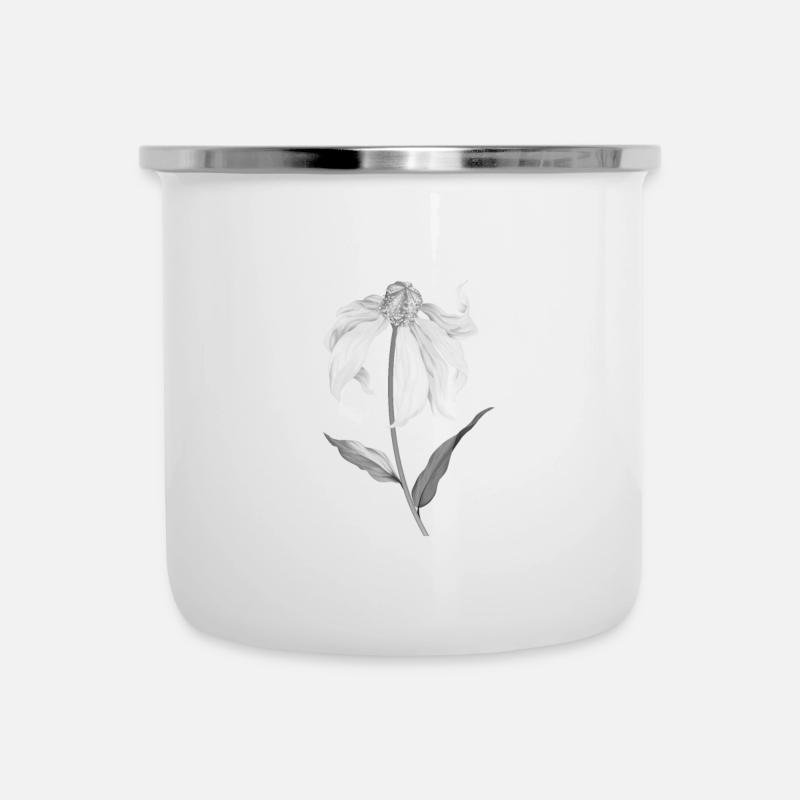 Flower Design 01 - Emaille-Tasse - Weiß