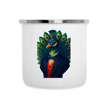 WPAP Style Animals - Peacock in Elegant Suit & Bow Tie - Camper Mug - white - Front