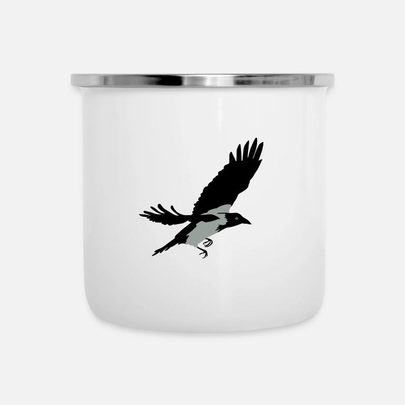 Krähe - Emaille-Tasse - Weiß
