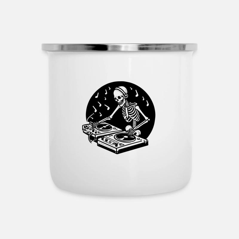 Skeleton à la cabine du DJ, Techno, Musique - Tasse émaillée - blanc