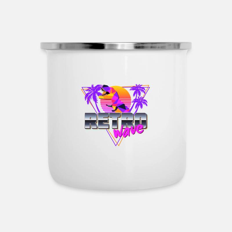 synthwave dinosaur - Emaille-Tasse - Weiß