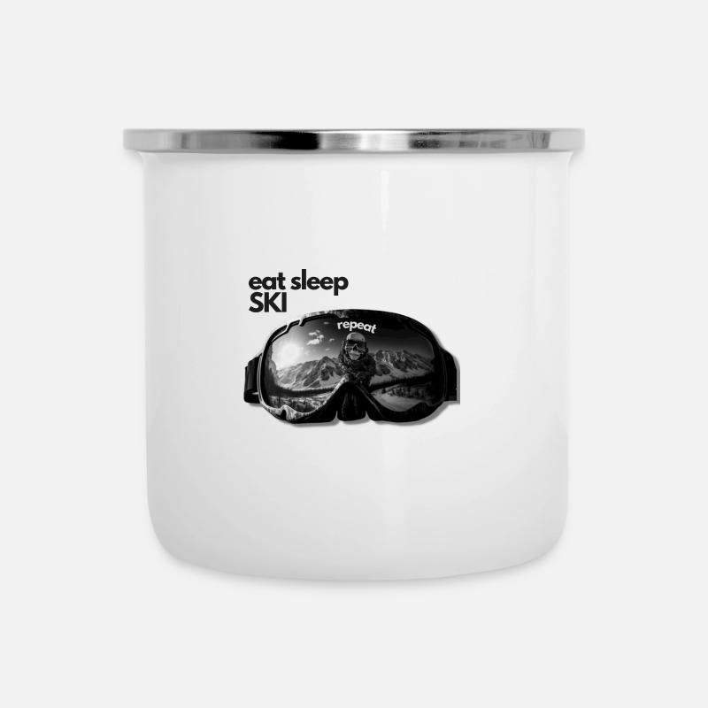 Eat Sleep Ski Repeat - Emaille-Tasse - Weiß
