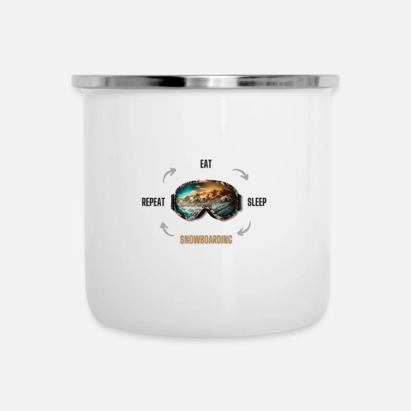 Eat Sleep Snowboard Repeat - Emaille-Tasse - Weiß