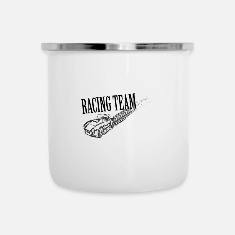 Rennwagen - Emaille-Tasse - Weiß