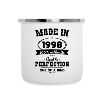 25. Geburtstag - Hergestellt 1998 - Perfekt gealtert - Emaille-Tasse - Weiß - Vorne