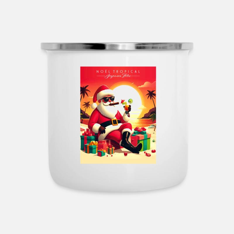 Tropischer Weihnachtsmann. - Emaille-Tasse - Weiß