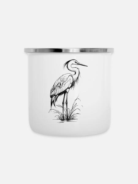 Reiher - Emaille-Tasse - Weiß