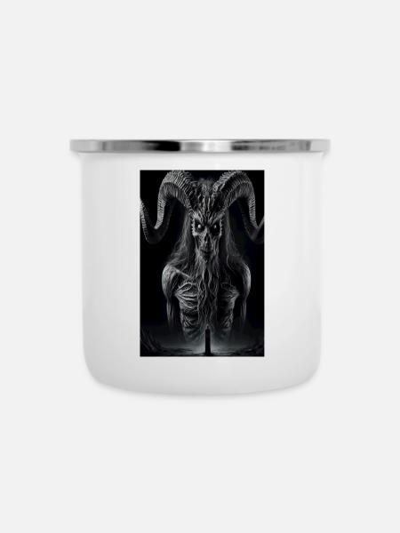 Dämonischer Gehörner Wächter - Emaille-Tasse - Weiß