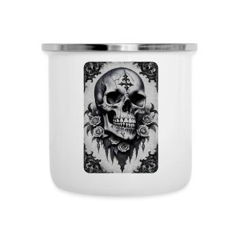 Vintage Gothic Skull Photocopy Effect T Shirt - Camper Mug - white - Front