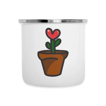 Vase mit herzförmiger Blume - Emaille-Tasse - Weiß - Vorne