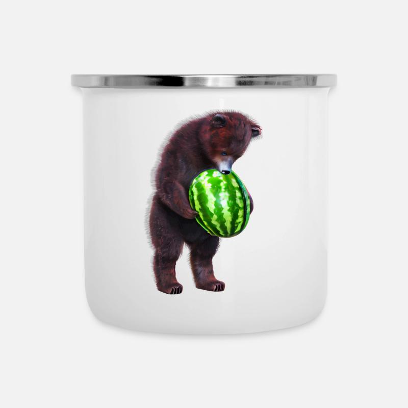 Bär mit Wassermelone - Emaille-Tasse - Weiß