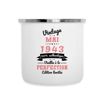 Anniversaire 81 ans - Vintage - Mai 1943 - Tasse émaillée - blanc - Devant