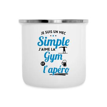 Idée cadeau - Mec simple j'aime la gym et l'apéro - Tasse émaillée - blanc - Devant