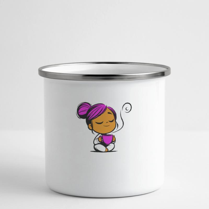 Tassmine enspannt mit einer Tasse Tee oder Kaffee Emaille-Tasse