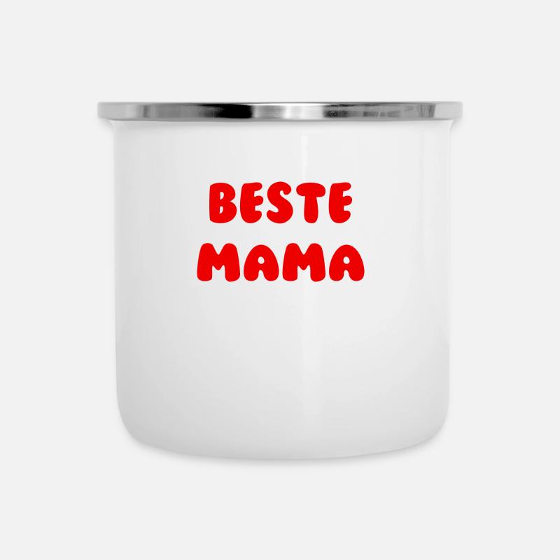Beste Mama Rot - Emaille-Tasse - Weiß
