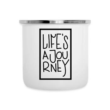 Reisen, Unterwegs sein und leben - Emaille-Tasse - Weiß - Vorne