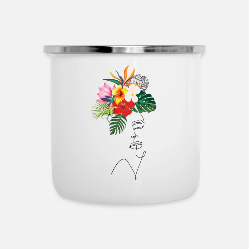 Tropical Lady Lineart - Emaille-Tasse - Weiß