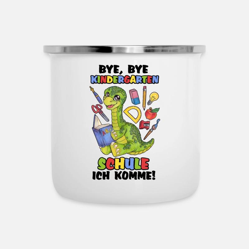 Dinosaurier Dino Langhals Saurier mit Zuckertüte - Emaille-Tasse - Weiß