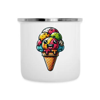 Große bunte leckere lustige lachende Eistüte - Emaille-Tasse - Weiß - Vorne