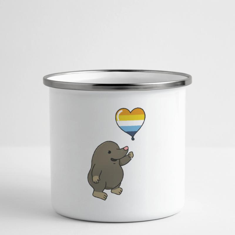 Maulwurf Herzballon Aroace Pride Emaille-Tasse