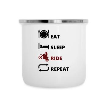 Essen, Schlafen, Motorradfahren, Wiederholen - Emaille-Tasse - Weiß - Vorne