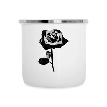 Polygone schwarze Rose - Emaille-Tasse - Weiß - Vorne