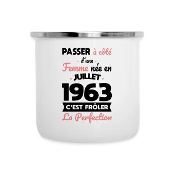Anniversaire 60 ans - Née en Juillet 1963 - Tasse émaillée - blanc - Devant