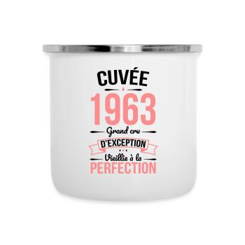 Anniversaire 60 ans - Cuvée 1963 - Cadeau Humour - Tasse émaillée - blanc - Devant