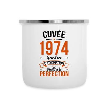 Anniversaire 50 ans - Cuvée 1974 - Cadeau Humour - Tasse émaillée - blanc - Devant