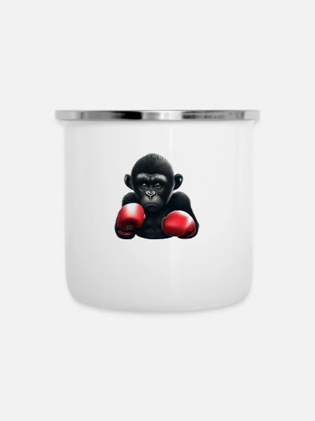 Boxer Affe - Emaille-Tasse - Weiß