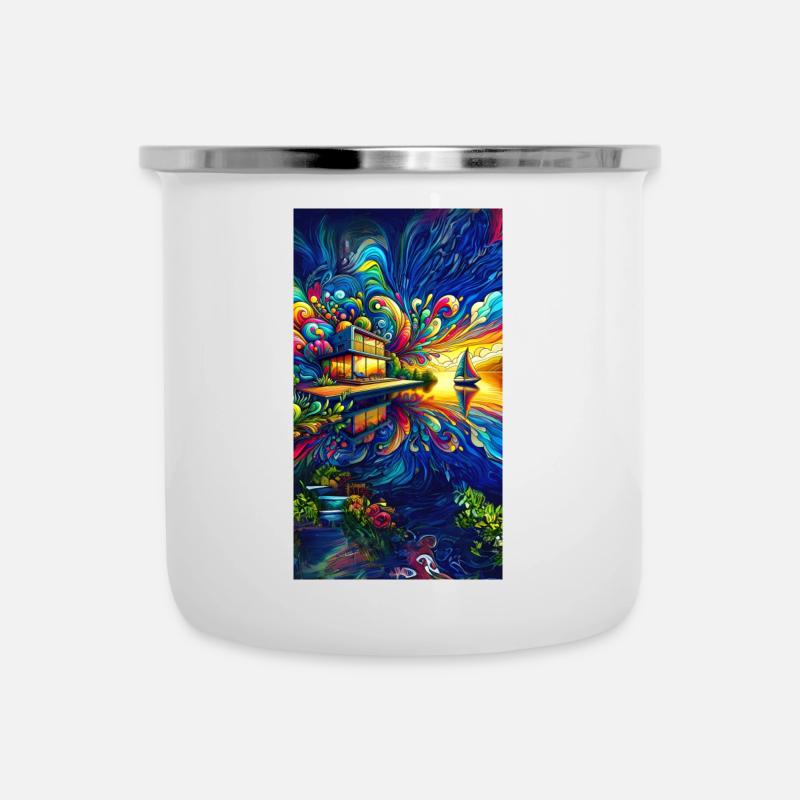 Psychedelic Villa - Emaille-Tasse - Weiß