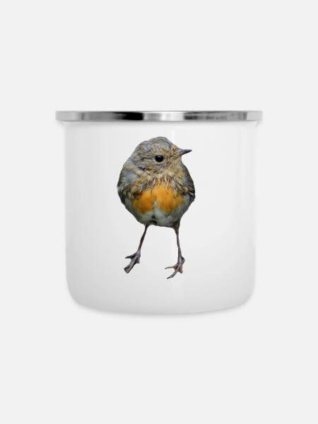 Vogel - Emaille-Tasse - Weiß
